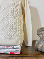 Classic Aran Turtleneck Sweater in Cream Wool