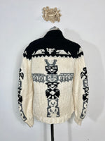 Cowichan-style sweater with tribal pattern and zip closure “XL”