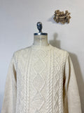 Classic Aran Sweater in Cream Wool