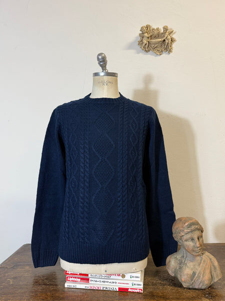 Classic Aran Sweater in Navy Wool