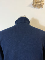 Classic Aran Turtleneck Sweater in Blue Wool