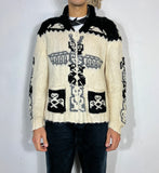 Cowichan-style sweater with tribal pattern and zip closure “XL”