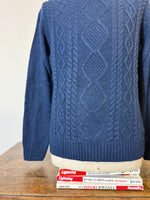 Classic Aran Turtleneck Sweater in Blue Wool