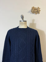 Classic Aran Sweater in Navy Wool