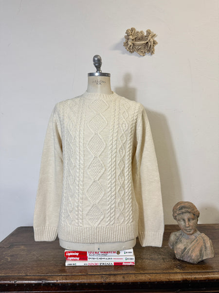 Classic Aran Sweater in Cream Wool