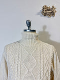 Classic Aran Turtleneck Sweater in Cream Wool