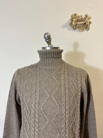 Classic Aran Turtleneck Sweater in Taupe