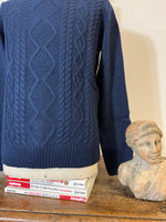 Classic Aran Sweater in Navy Wool