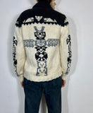 Cowichan-style sweater with tribal pattern and zip closure “XL”