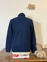 Classic Aran Turtleneck Sweater in Blue Wool